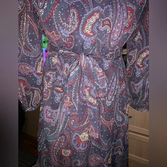 Rare vintage Dunnes Elegant Paisley neck bow dainty 70s style feminine dress 10 - Picture 6 of 11